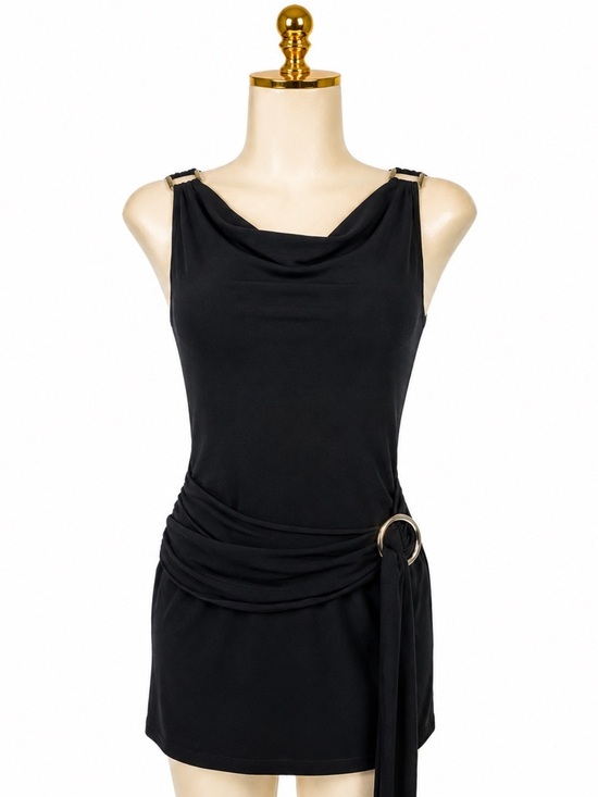 Forever 21 Tops - Forever 21 Y2K Black Cowl Neck Side Ring Tunic Top • Model Off Duty Vibe Medium